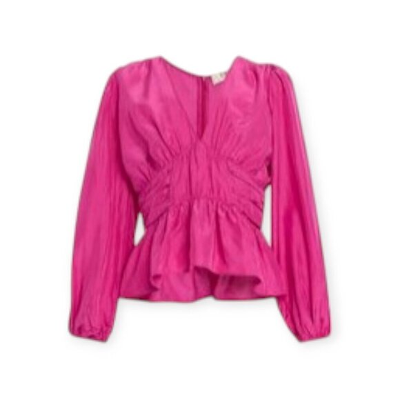 Sea New York Fabiola Silk Habotai Blouse Ruched Smocked Detailing Magenta 10 - Picture 5 of 15